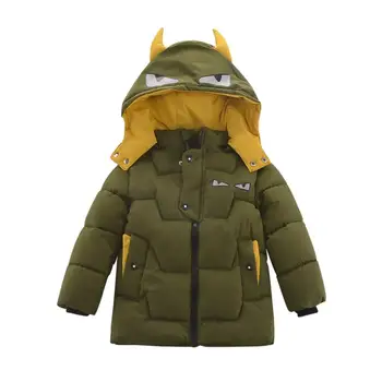 Зимно топло яке за малки момчета от 1 до 5 години, памучен стеганая яке с качулка и шарките от карикатура, палто за деца, зимна костюм, детски връхни облекла