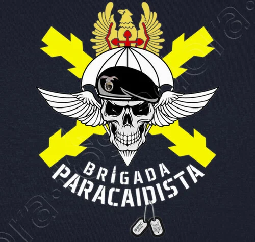 Испанска бригада парашутисти Бордовая тениска с кръст и череп. Ежедневни тениски с Кръгло деколте и Къс ръкав от 100% памук, Без покрив, Размер S-3XL