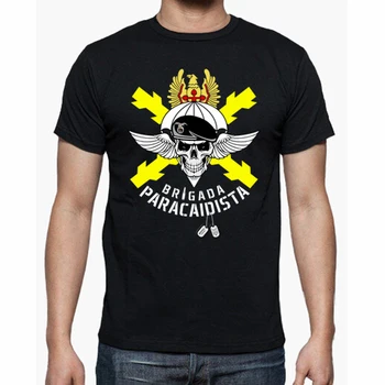 Испанска бригада парашутисти Бордовая тениска с кръст и череп. Ежедневни тениски с Кръгло деколте и Къс ръкав от 100% памук, Без покрив, Размер S-3XL