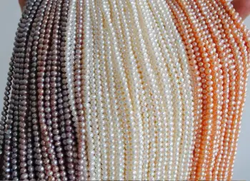 Истински Естествени Сладководни перли 5-6 мм Ярък бял розов purple перли Свободни Мъниста една нишка 35 см 15 