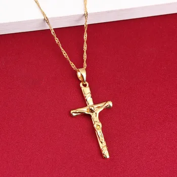 Исус Кръст Висулка Колие Католическата Мода Религиозен Чар Медальон Златен Цвят, Мъжки Бижута