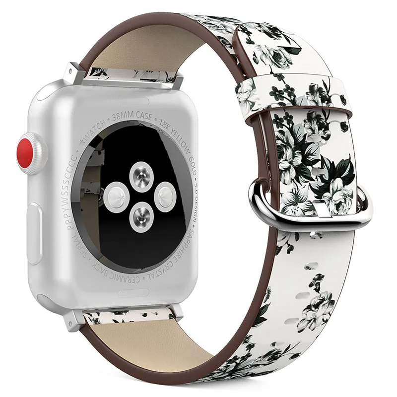 Каишка за часовник Кожена Каишка с принтом за Apple Watch Серия 3 2 1 42 мм 38 мм въжета за Apple watch 4 40 мм 44 мм Гривна Каишка