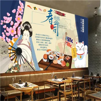 Кимоно Красотата Щастлив Котка 3D Стенни Тапети за Японската Кухня, Суши в Ресторант 