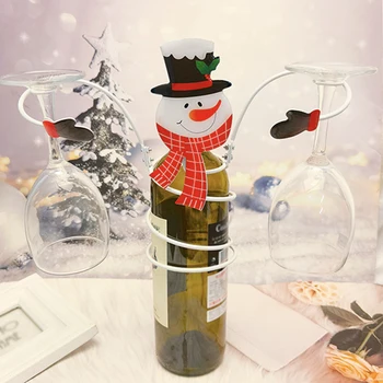 Коледен Държач За Бутилки Вино, Празнична Вино Багажник За Работния Плот Две Чаши, Бутилка Бутилка Червено Вино Стойката Коледен Подарък