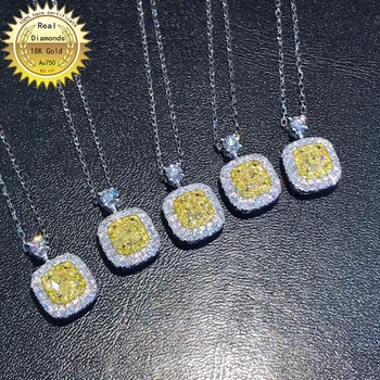 Колие от естествен жълт диамант с тегло 0,45 карата злато 18 карата и бели диаманти със сертификат