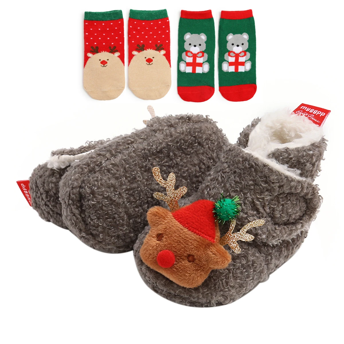 Комплект детски Коледни пинеток и чорапи, Зимни Топло Руното обувки за детски креватчета и чорапи, комплект от 3 теми, Руното дрехи за Коледен фестивал