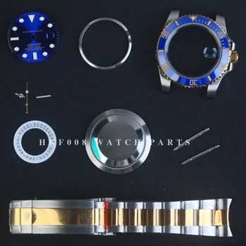 комплект кутии за часовници с 2-тонен златен безелем (с изключение на механизма), стомана 316l, механизъм 2836