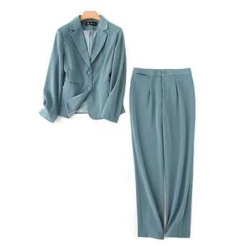 Костюм-двойка от висококачествена тъкан, женски Костюм, професионални офис Панталони, есенна приталенная однотонная дамско яке, ежедневни Панталони
