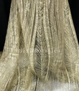Лейси плат със златен блясък, бяла сверкающая лейси тюлевая плат с пайети за булчински рокли, булчински рокли, костюми ширина 55 см