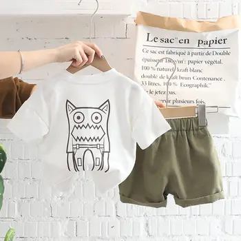 Летни бебешки комплекти ежедневни облекла за малки момчета и момичета, Тениска с изображение на новороденото, Шорти с Динозавром, 2 бр./компл., костюми, Облекла от 0 до 5 години