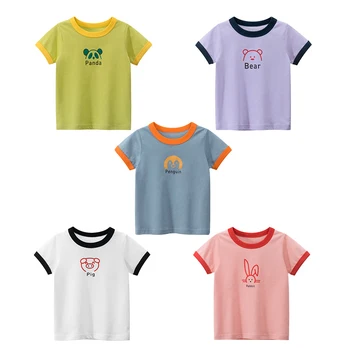 Летни Детски Дрехи Памучен Тениска За Момиченца Блузи с Къси Ръкави За Момчета Детски Дрехи С домашен Любимец Модел