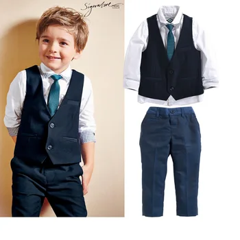 летни есенни комплекти дрехи за момчета-детски ризи за момчета + жилетка + дълги панталони + вратовръзка, детски памучни комплекти облекло от две части за 2, 3, 4, 5, 6, 7 години