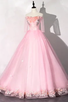 луксозно светло-розова рокля-пакетче с яка издържа и бродерии, бална рокля в стила на Ренесанса, рокля във Викториански стил / Marie Antoinette Belle