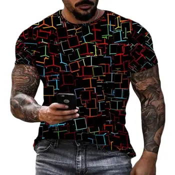 Лятна Нова мъжки многоцветен мъжки t-shirt в клетка с 3d принтом, мъжки Модерен Случайни топ с Кръгло деколте, Голям Размер, Къс ръкав