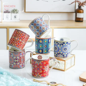 Марокански Чаша, Чаша, Артистична Кафеена Чаша, Златна Креативна Двойка, Подарък Керамични Съдове за Хранене и Бар на Съдове За Напитки