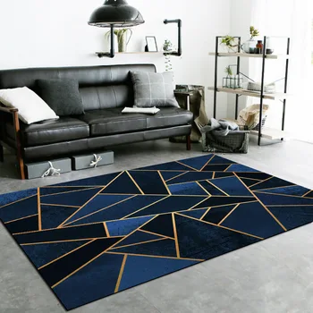Модерен модерен външен килим с черни линии от тежки метали в хола
