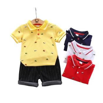 Модни Комплекти Детско облекло, Риза с къси ръкави за деца + Шорти, 2 бр., Тениска и Панталони за момчета, Детски летни дрехи