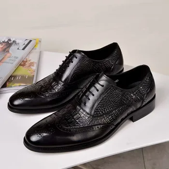 Мъжки ежедневни обувки Брок Оксфорд ретро от крокодилска кожа за мъже официалната пролет и есен 2022 новост за