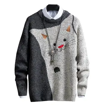 Мъжки Пуловер Корейски Тенденция Кръгла Яка Пуловер Пуловер Пуловер Зимата Чужд Мъж Топ