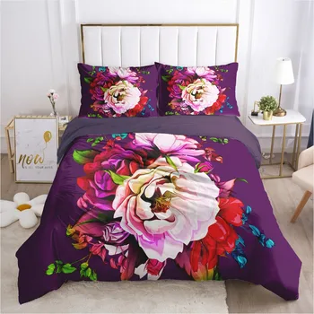 Набор от пододеяльников в скандинавски стил, чаршаф, семеен евро 2,0 1,5 за домашно спално бельо, Комплект постелки 3D луксозен комплект спално бельо, 7 позиции, на лилави цветя