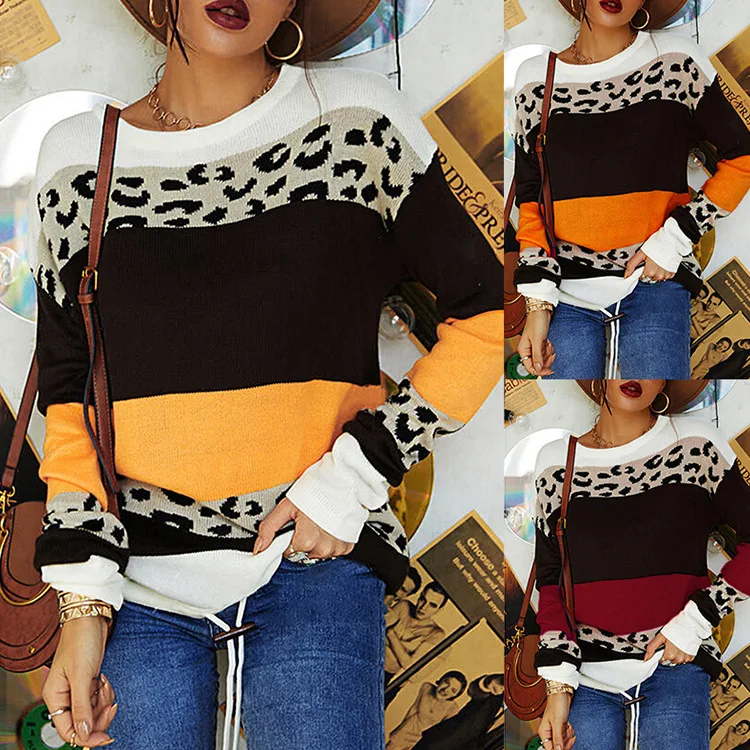 Най-продаваният Есенно-зимния Пуловер с леопардовым принтом в тон, Женски Случайни Пуловер с кръгло деколте, Пуловер