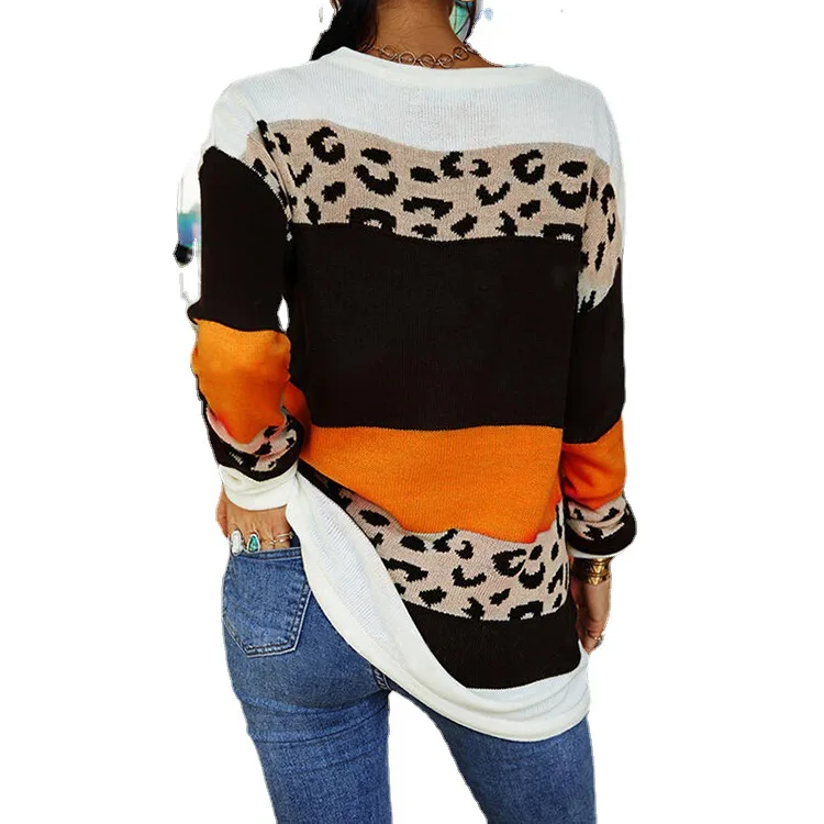 Най-продаваният Есенно-зимния Пуловер с леопардовым принтом в тон, Женски Случайни Пуловер с кръгло деколте, Пуловер