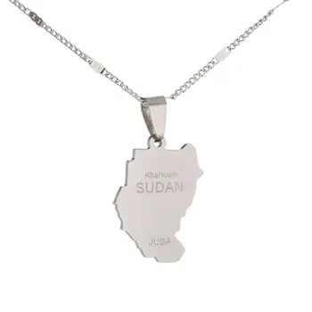 Неръждаема Стомана На Стария Судан Висулка Колие Silver Цвят На Судан Карта Джуба Верига Бижута