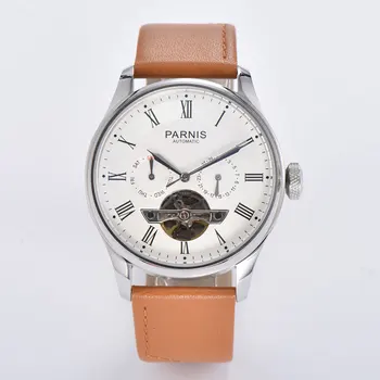 НОВ Parnis 42,5 мм ST2502 Автоматично Мъжки Ръчен Часовник Бял Циферблат Автоматична Дата на Седмица дисплей Дата на Ръкохватката римски цифри