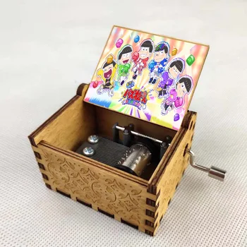 Нов дизайн на аниме Осомацу Кун Реколта Ръчна Дървена Музикална Ковчег Дървени Занаяти Детски играчки, подарък за Нова година Подаръци За Рожден Ден