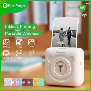 Нова Версия на Мини Принтер PeriPage Портативен Bluetooth 203 DPI White Label Снимка носи етикет за услугата Безжичен Принтер A6 Джобен Апарат