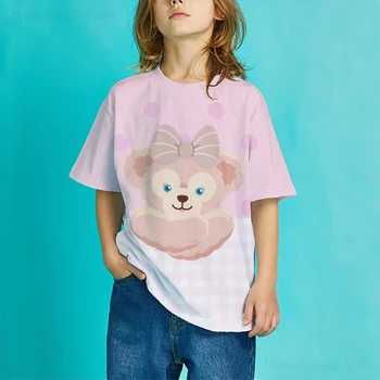 Нова лятна детски дрехи, тениски с принтом Bear на Дисни Дъфи Шърли Мей, ежедневни hoody с кръгло деколте и анимационни герои, топ за момичета