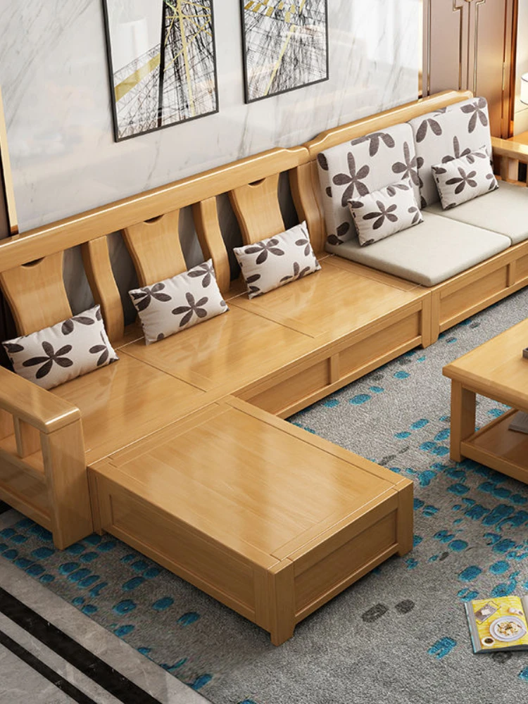 Новият китайски многоетажни диван от масивно дърво, комбинирана всекидневна, килер, малък семеен висококачествен диван
