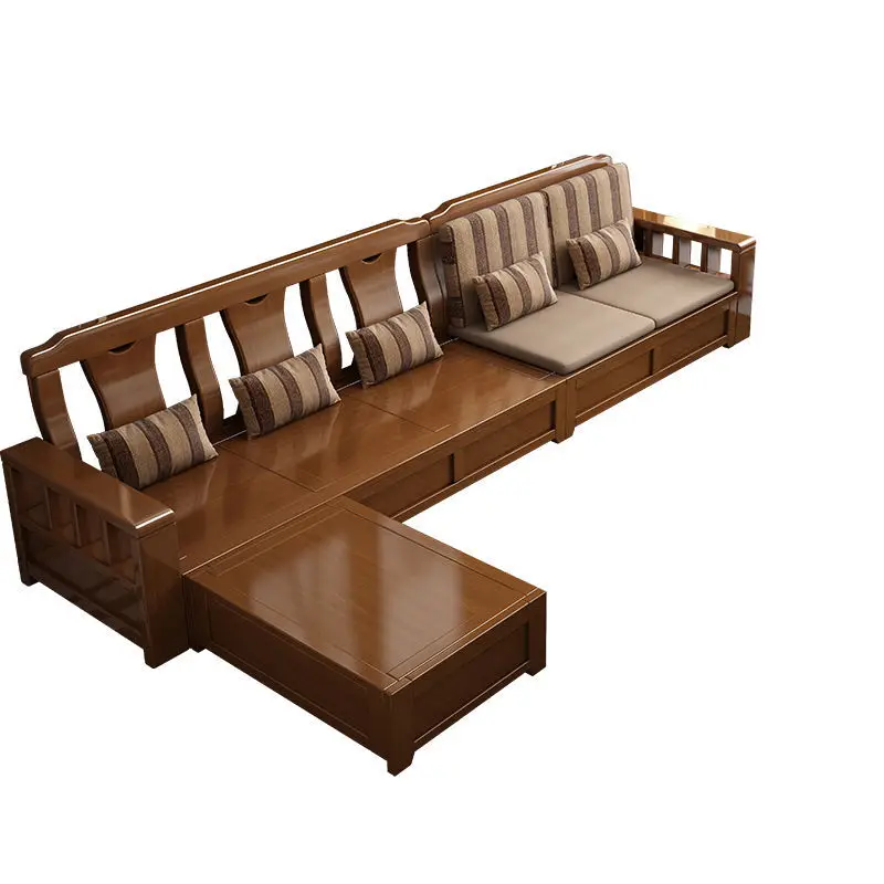 Новият китайски многоетажни диван от масивно дърво, комбинирана всекидневна, килер, малък семеен висококачествен диван
