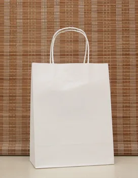 Новият сладък Бял подаръчен пакет от крафт-хартия 27x21x11 см, празнични торбички за пазаруване, Хартиена торбичка с дръжки, 20 бр., Тъканни Чанти
