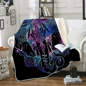 Одеяло с Цветен Модел на Lotus, Индийски Одеяла със Слонове за Легла, Кристално Бархатное Предното и Пушистое Шерп-едно одеяло на Гърба