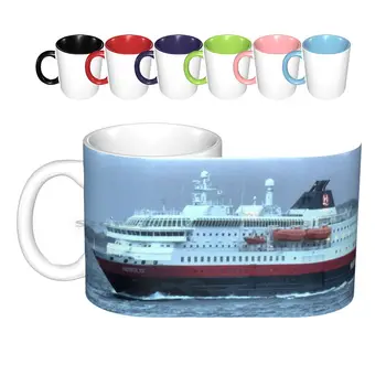 Оран в керамични чаши Кафе на чаша Чай с мляко Чаша Hurtigruten Nordlys кораб Поща _ Кораб, Круиз Круиз _ Кораб Hdr