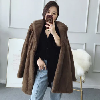 палто 2023 дамски връхни дрехи зима нов Внос на козината на норка дълъг женски