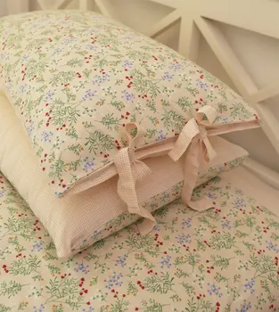 Пасторальный комплект спално бельо със зелено растение за тийнейджъри, памук, с две отделни легла, пълен с кралицата, романтична необичаен домашен текстил, чаршаф, калъфка за възглавница, чаршаф