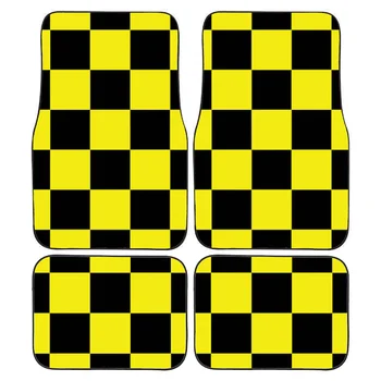 Персонализирани потребителски жълти и черни автомобилни постелки в клетката с расата на флага, постелки за автомобил, идеален коледен подарък за него или нея