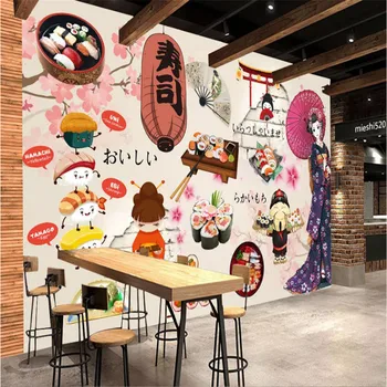 По поръчка ръчно рисувани Мультяшные Тапети, Японска Кухня, Суши Ресторант, Кетъринг Индустриален Декор, на Фона на Тапети Стенопис 3D