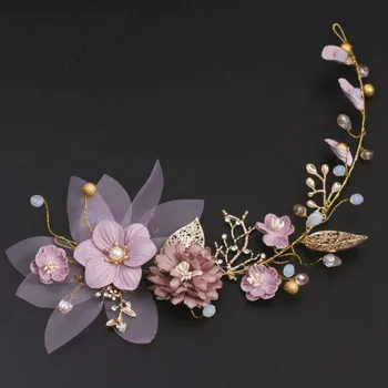 Позлатени лилаво сватбена прическа серия ръчно изработени сусальное злато клони цвете главата цвете аксесоари за коса сватбени декорации за младоженци