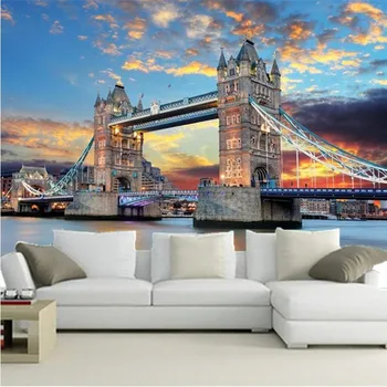 Потребителски 3D голям стенопис, Лондонския Мост привечер тапети papel de parede, хол ТЕЛЕВИЗИЯ стени спалня тапети