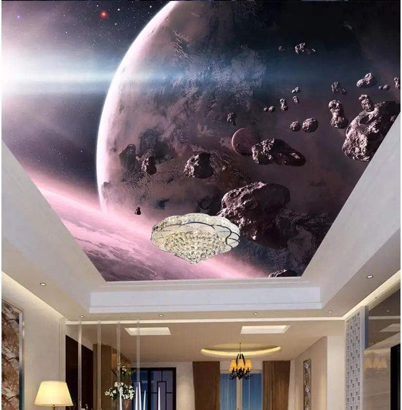 Потребителски снимки на 3d таван стенописи 3d тапети на стената Метеорит и космически планета начало декор хол 3d стенни тапети муарлы