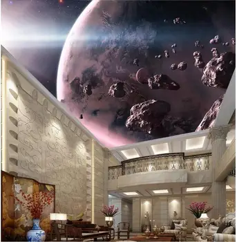 Потребителски снимки на 3d таван стенописи 3d тапети на стената Метеорит и космически планета начало декор хол 3d стенни тапети муарлы