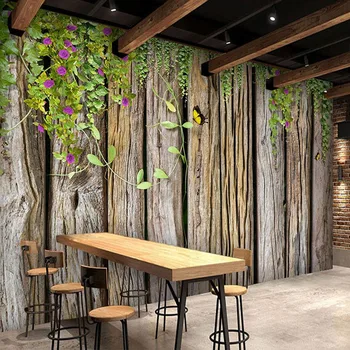 Потребителски Снимки на Тапети Зелена Лоза Дървени Стенописи Хол Ресторант Кафе на Фона на 3D Водоустойчиви Стикери За Стена Начало Декор