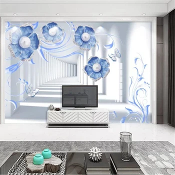 Потребителски тапети 3d Европейските сини бижута цвете стерео ТЕЛЕВИЗИЯ фон на стената дневна спалня фон живопис 3d тапети