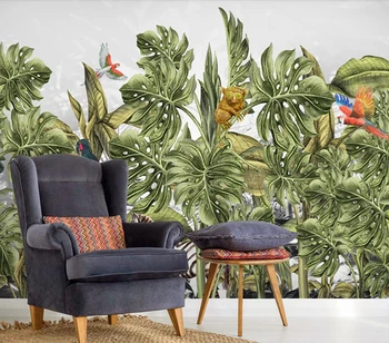 Потребителски тапети Ръчно рисувани тропически гори растения фонова стена