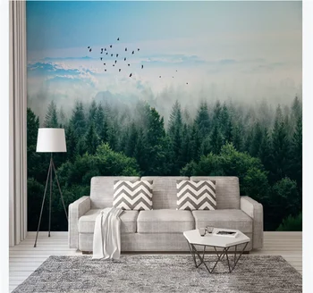 Потребителски тапети стенопис снимка стена скандинавски минимализъм мъгла гора далечна планина бърд фон на стената