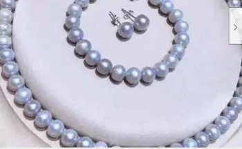 прекрасна 9-10 мм кръгъл сив перли от южното море necklace18 