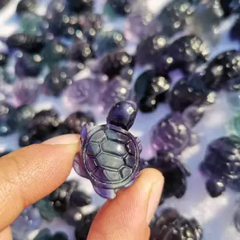 Природен флуорит мини костенурка кръжок по флюориту кристален Статуетка на костенурка